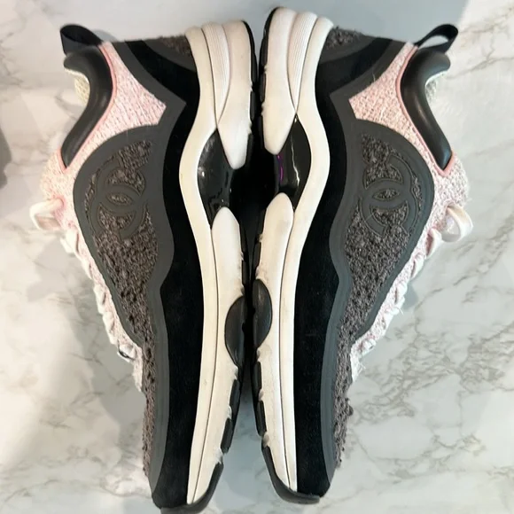 CHANEL pink and grey tweed sneakers size 37.5 - Picture 8 of 12